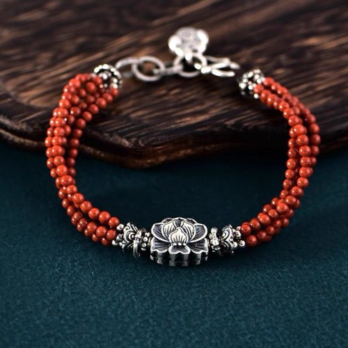 Fashionable sterling silver bracelet for women, retro ethnic style, multi-circle natural purple gold sand, niche sense,