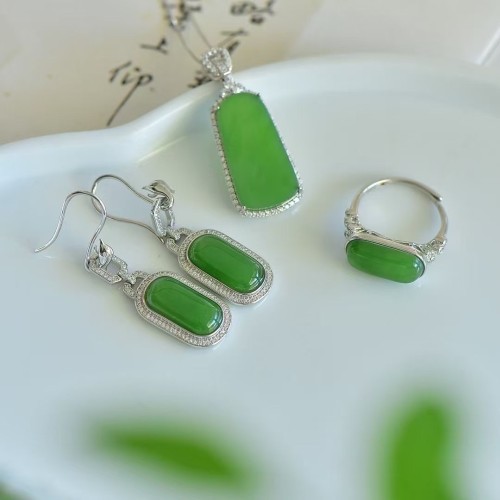 925 Silver Hetian Jasper Bridge Jewelry Set