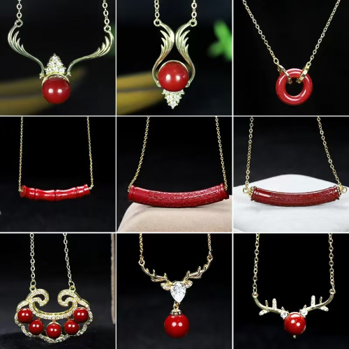 Natural cinnabar high-content purple gold sand inlaid heart sutra pendant necklace