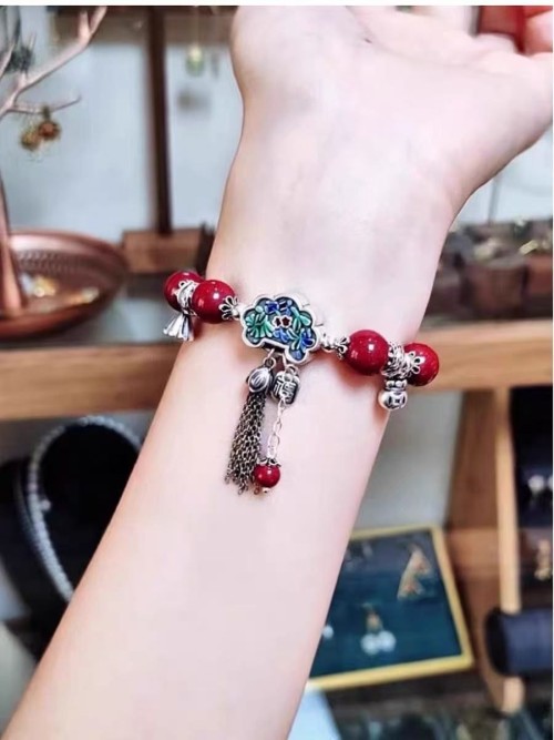 Original cinnabar pure silver Ruyi tassel purple gold sand bracelet