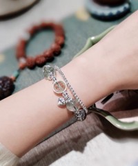 Natural crystal green ghost multi-treasure bracelet female niche retro 925 sterling silver stacking light luxury bracel