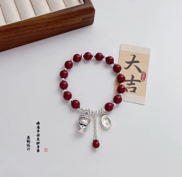 Purple Gold Cinnabar Bracelet 999 Sterling Silver Ping An Joy Fashion Ethnic Style Bracelet