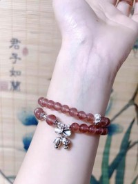 Natural crystal peach blossom bow bell sterling silver bracelet (multi-loop and single loop)
