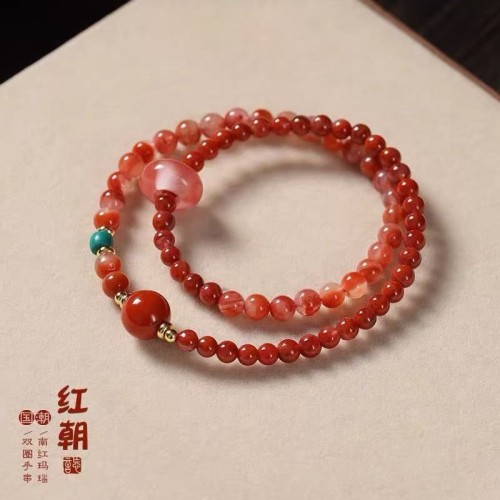 NEW Natural South Red Agate Double Circle Bracelet