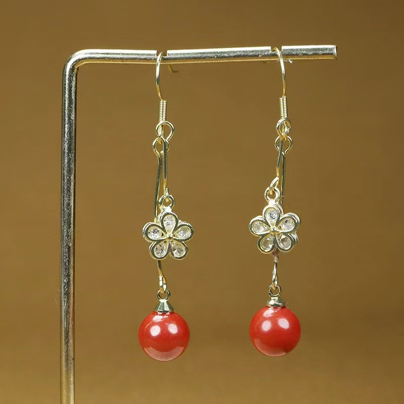 Cinnabar earrings are fashionable, light luxury, high-content imperial sand inlaid elegant earrings