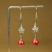 Cinnabar earrings are fashionable, light luxury, high-content imperial sand inlaid elegant earrings