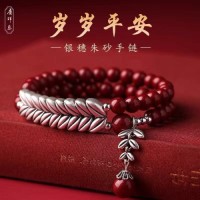 999 sterling silver vintage wheat ear amulet cinnabar bracelet