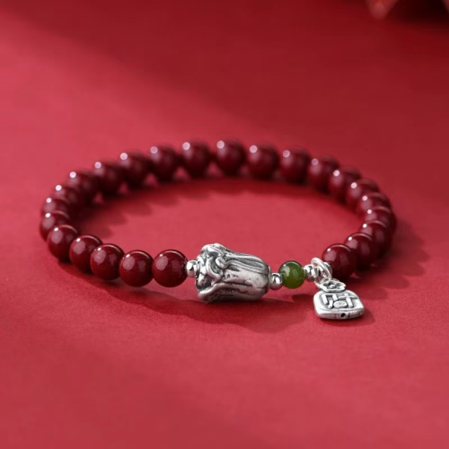 Sterling Silver 999 Cabbage Baicai Zijin Cinnabar Bracelet Niche Design Temperament Personality Bracelet