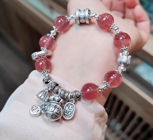 New Arrival Natural Crystal Sterling Silver Wish Come True Money Bag Pendant Bracelet