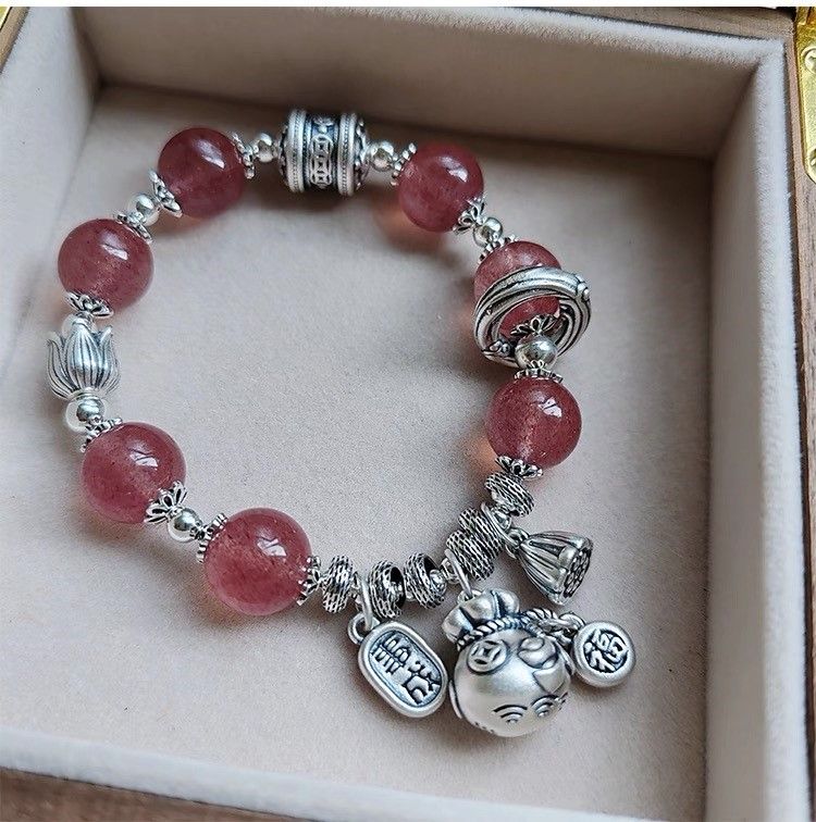 New Arrival Natural Crystal Sterling Silver Wish Come True Money Bag Pendant Bracelet
