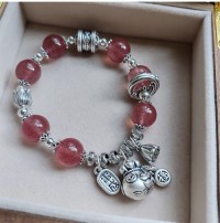 New Arrival Natural Crystal Sterling Silver Wish Come True Money Bag Pendant Bracelet