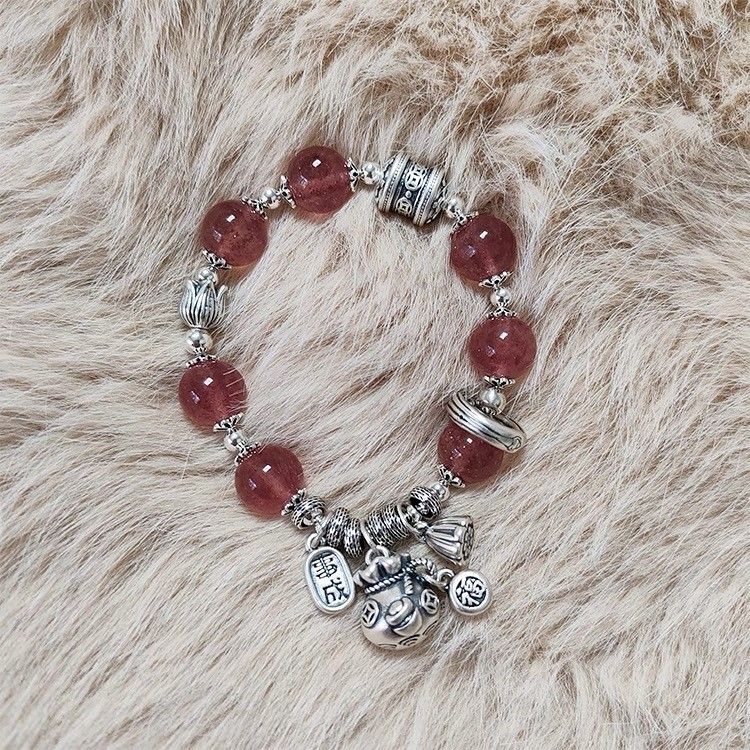 New Arrival Natural Crystal Sterling Silver Wish Come True Money Bag Pendant Bracelet