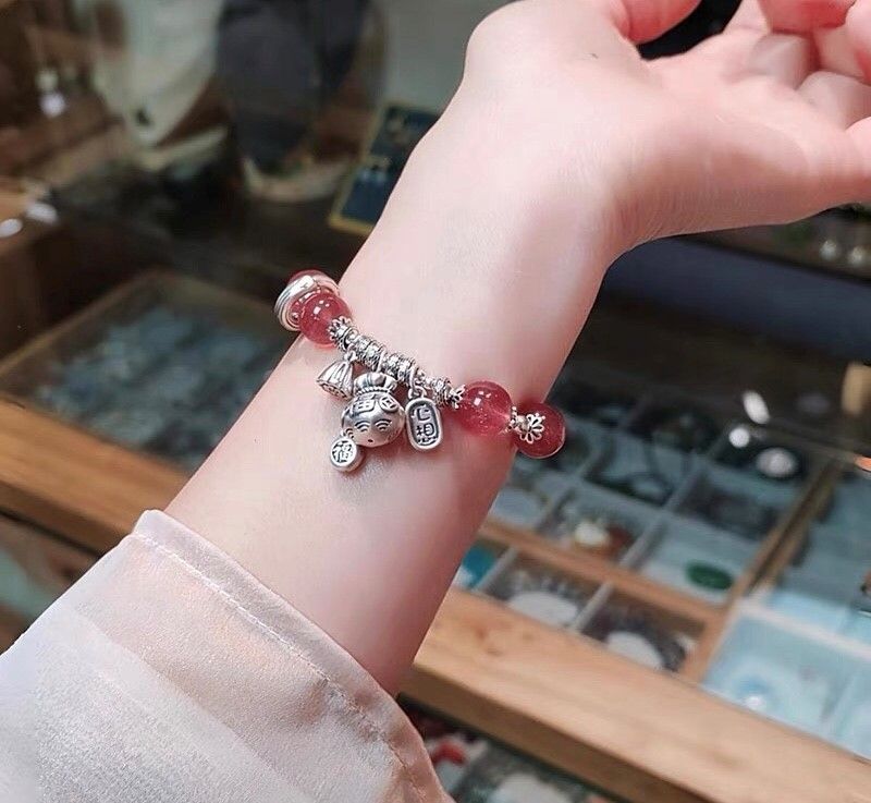 New Arrival Natural Crystal Sterling Silver Wish Come True Money Bag Pendant Bracelet