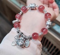 New Arrival Natural Crystal Sterling Silver Wish Come True Money Bag Pendant Bracelet