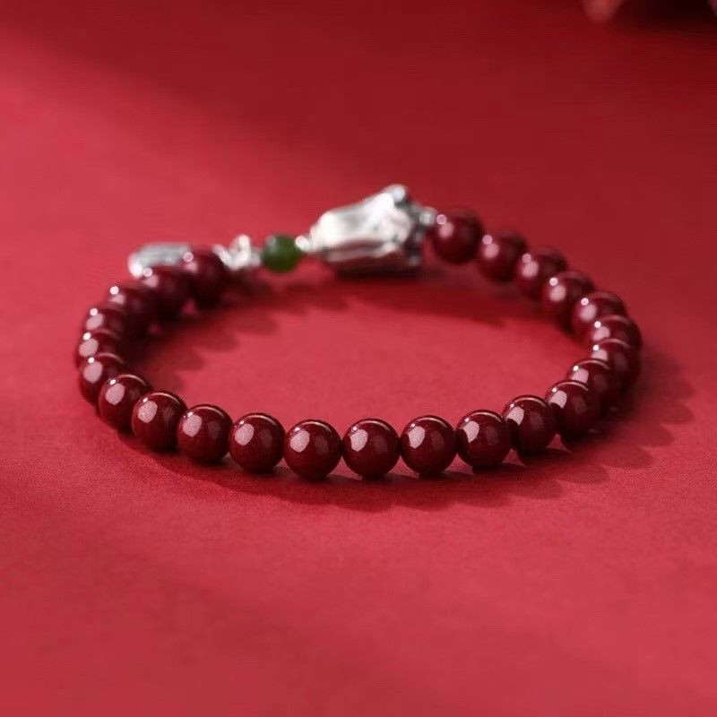 999 sterling silver natural cinnabar bracelet