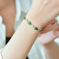 Hetian Jade Jasper Bracelet 925 Silver Inlaid Jasper Teardrop Bracelet Versatile