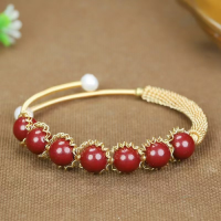 Natural High Content Purple Gold Cinnabar New Chinese Temperament Round Exquisite Fashion Bracelet