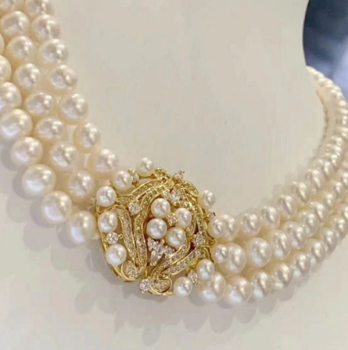 Crown flower buckle three-layer shell bead necklace jewelry with chain clavicle chain