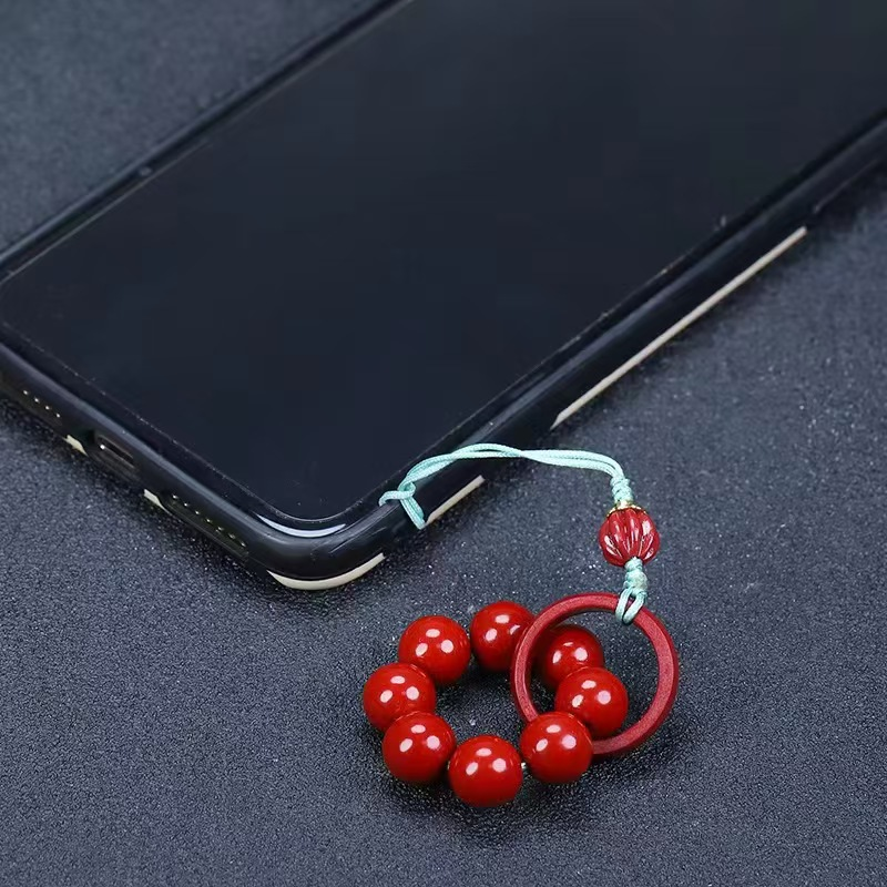 Natural cinnabar Five Emperor Money Buddha Head Mobile Phone Chain Handmade Rope Mobile Phone Pendant