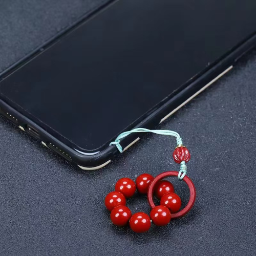 Natural cinnabar Five Emperor Money Buddha Head Mobile Phone Chain Handmade Rope Mobile Phone Pendant