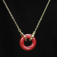 Natural cinnabar high-content purple gold sand inlaid heart sutra pendant necklace