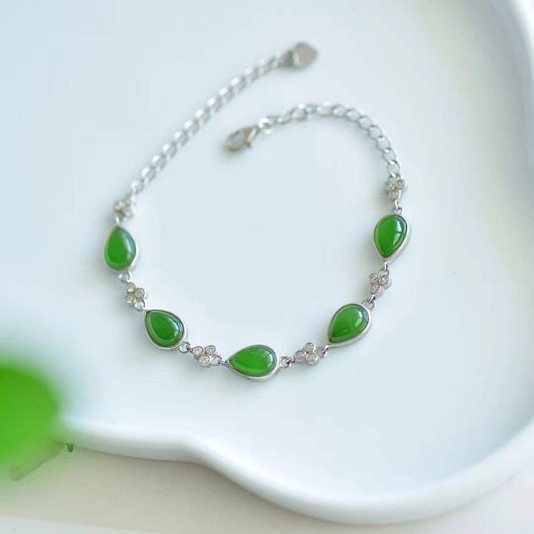 Hetian Jade Jasper Bracelet 925 Silver Inlaid Jasper Teardrop Bracelet Versatile