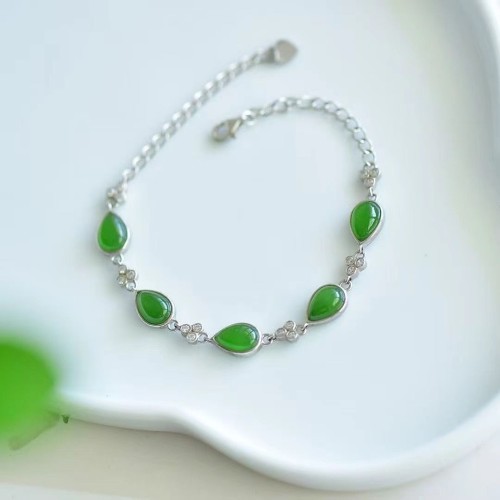 Hetian Jade Jasper Bracelet 925 Silver Inlaid Jasper Teardrop Bracelet Versatile