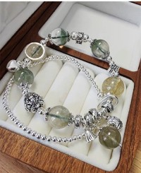 Natural crystal green ghost multi-treasure bracelet female niche retro 925 sterling silver stacking light luxury bracel