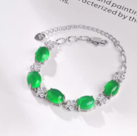 Natural ice green chalcedony silver inlaid bracelet