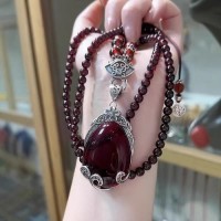 Natural garnet long sweater chain