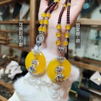 Peace buckle yellow agate purple ivory garnet long sweater chain female high-end ancient style pendant