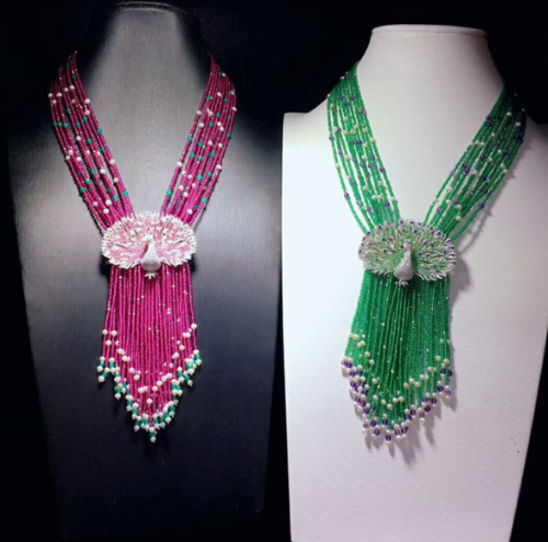 Peacock Wings Sweater Necklace