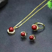 High-content purple gold cinnabar inlaid auspicious cloud necklace pendant ring earrings three-piece set